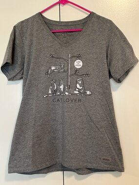 Life Is Good Gray Cat Lover Graphic V-Neck Tee